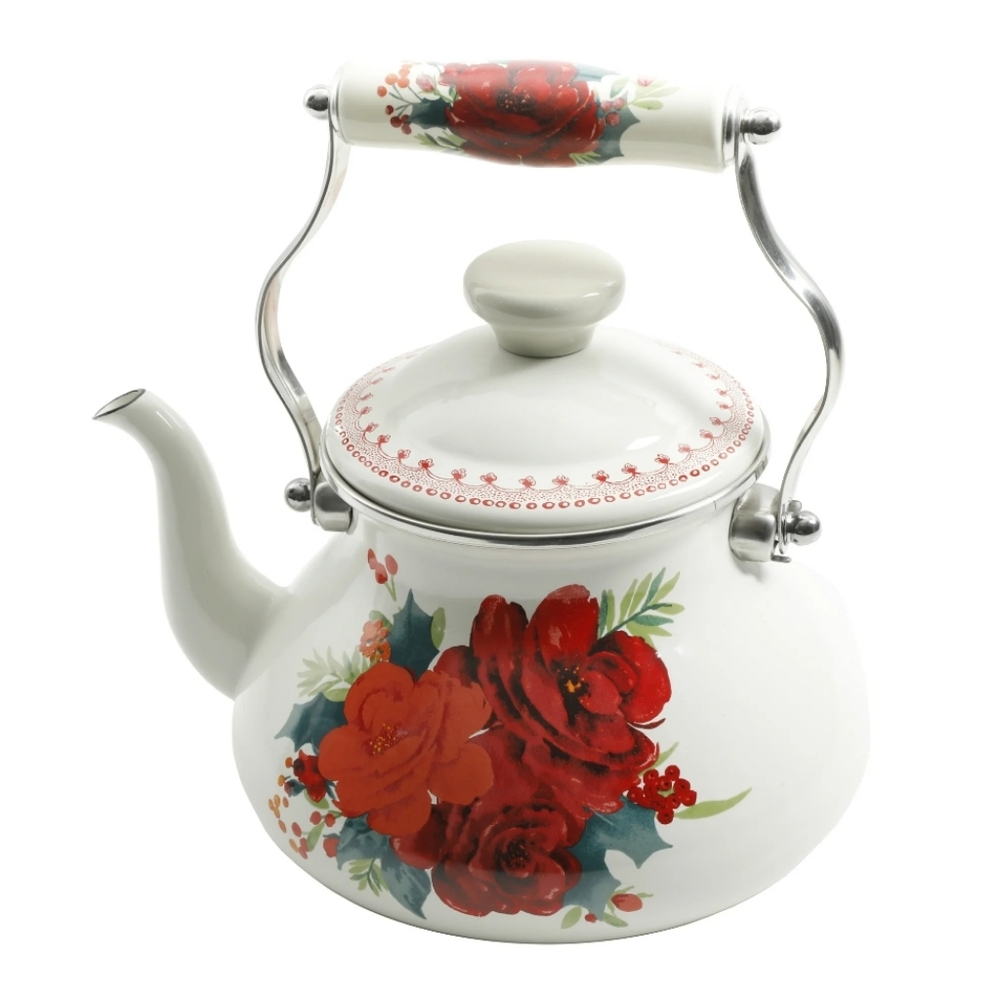 💕 New The Pioneer Woman Cheerful Rose  Floral Tea Kettle